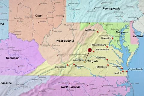 Colorful location map with red stick pin at Lynchburg, Virginia, United States Stock Photos