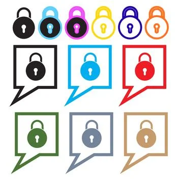 Colorful Lock and Message Bubble Icons Set  Security, Privacy and Chat Prot.. 스톡 일러스트
