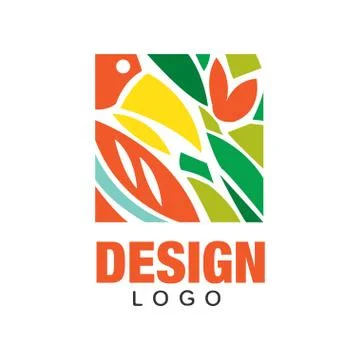 Colorful logo design in rectangular shape. Abstract tropical bird with brightly Illustrazione stock