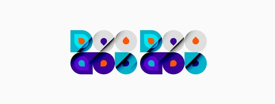 Colorful logo features repeating pattern. Circles, squares, text combine イラスト素材