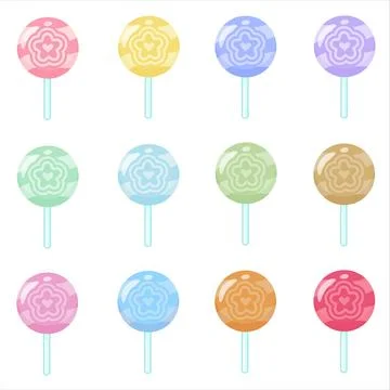 Colorful Lollipop Candy Vector Set 12 Colors Sweet Round Flat Design Collecti Stock Illustration