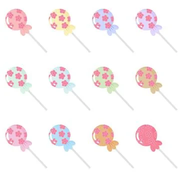 Colorful lollipop set with star patterns, sweet candy vector collection in .. Stock-Illustration