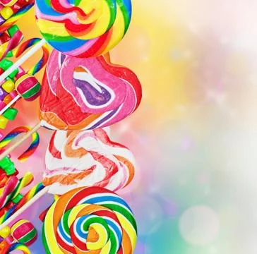 Colorful lollipops and sweets Stock Photos
