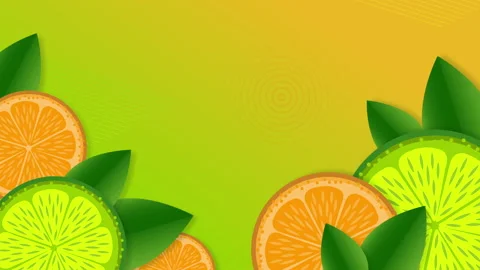 Colorful Loop Background 4K, flat animation with lemons and leaves, motion Stock Footage 151950509