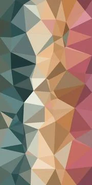 Colorful low-poly geometric pattern of faceted teal, beige, and coral trian.. Stock Illustration