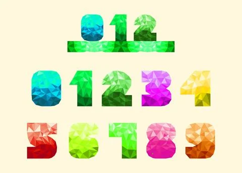 Colorful lowpoly numbers as graphics design elements Stock Illustration