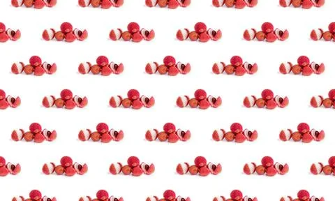 Colorful lychee fruit pattern on a white background, side view Fotos de archivo