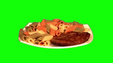 Colorful macaroni with cutlet rotating Stock Footage 45733500