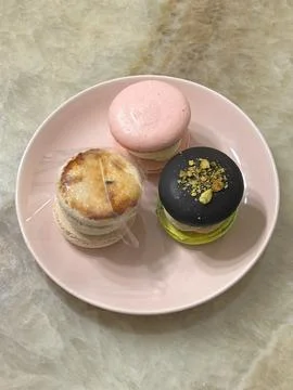 Colorful macarons with a delicate, crispy shell and soft, flavorful filling.. Stock Photos
