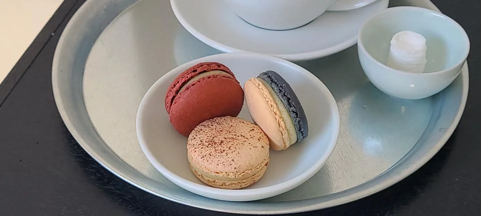 Colorful macarons with a delicate, crispy shell and soft, flavorful filling.. Stock Photos