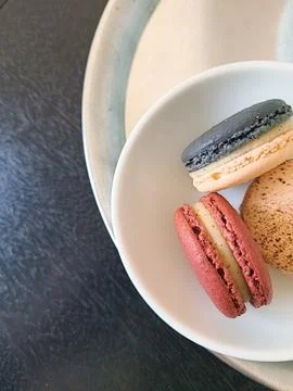 Colorful macarons with a delicate, crispy shell and soft, flavorful filling.. Stock Photos
