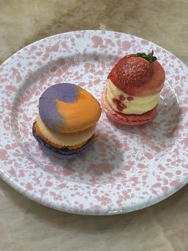 Colorful macarons with a delicate, crispy shell and soft, flavorful filling.. Stock Photos