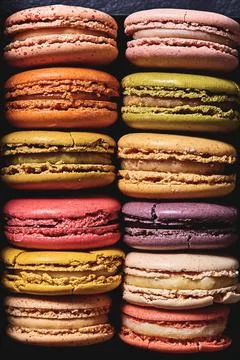 Colorful macarons full frame background viewed from above Fotos Stock