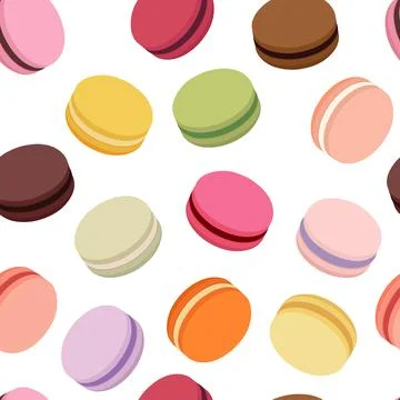 Colorful macarons seamless pattern. Sweet french macaroons isolated Illustrazione stock