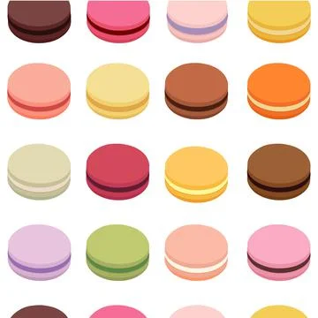 Colorful macarons seamless pattern. Sweet french macaroons isolated Illustrazione stock