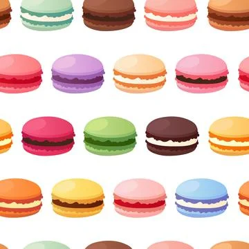 Colorful macarons seamless pattern. Sweet french macaroons isolated Illustrazione stock