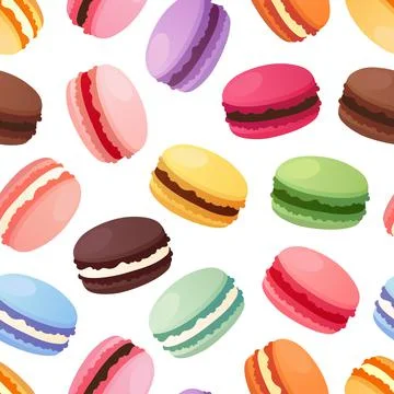 Colorful macarons seamless pattern. Sweet french macaroons isolated Illustrazione stock