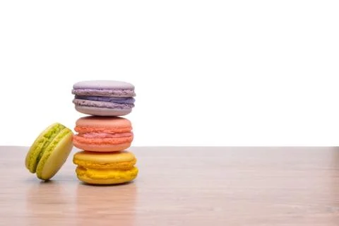 Colorful macarons on table Stock Photos