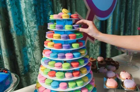 Colorful macarons in a tower Stock Photos