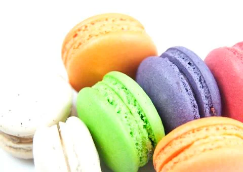 Colorful macaroon on ready serving isolated on white background Stock Photos