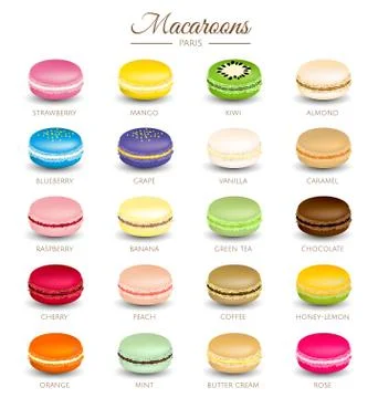 Colorful macaroons flavors vector Stock Illustration
