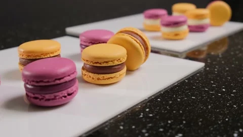 Colorful macaroons on plate with clipping path. Stock Footage 151477072