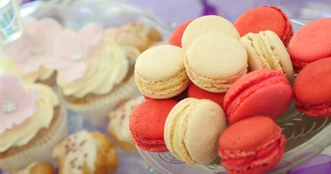 Colorful macaroons on the plate Stock Footage 71627907