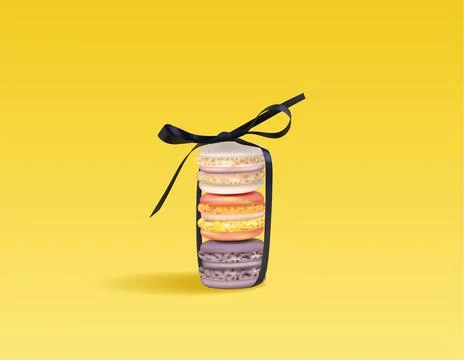 Colorful macaroons set in a bow Vector realistic. 3d detailed illustrations Stock Photos