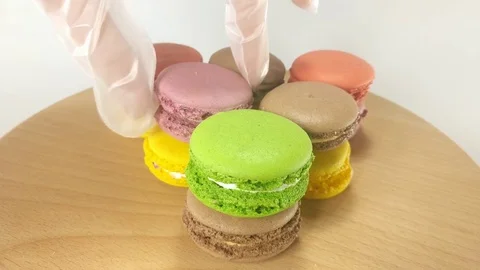 Colorful Macaroons on stand Stock Footage 76432966