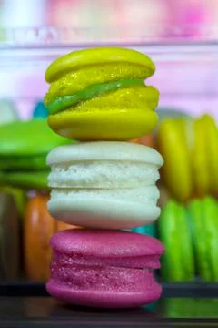 Colorful macaroons on table Stock Photos