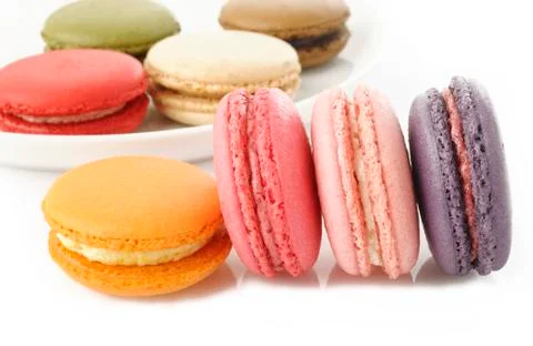 Colorful macaroons on white background Stock Photos
