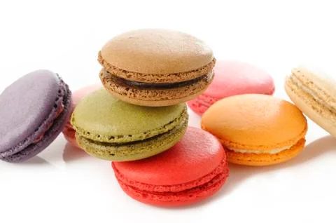 Colorful macaroons on white background Stock Photos