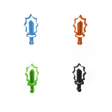 Colorful Magic sword in fire icon isolated on white background. Fiery sword.. Stock Illustration