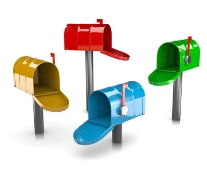 Colorful Mail Boxes Collection on White Background 3D Illustration Stock Illustration