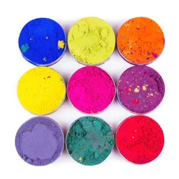 Colorful make-up jars as a make-up texture. Flat lay 스톡 사진