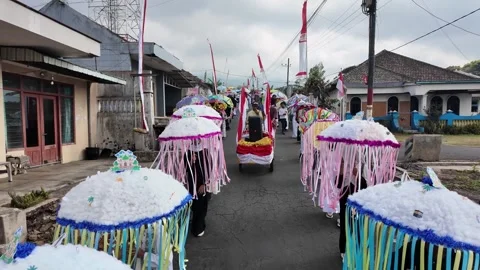 Colorful Malidur Rasul Procession Through Wonosari Village Streets Stock Footage 345201217