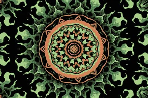 Colorful mandala frame border abstract geometry Stock Illustration