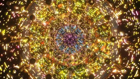 Colorful mandala with radiant core evolving symmetry, expressing transformation Stock Illustration