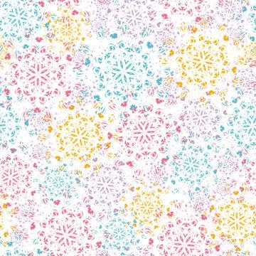 Colorful mandalas seamless vector pattern on white Stock Illustration