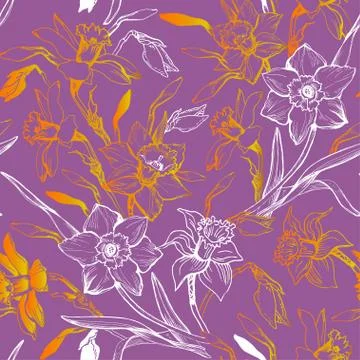 Colorful manual graphic seamless pattern with hand drawn flowers Stock Illustration