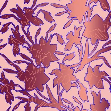 Colorful manual graphic seamless pattern with silhouettes of flowers Stock Illustration
