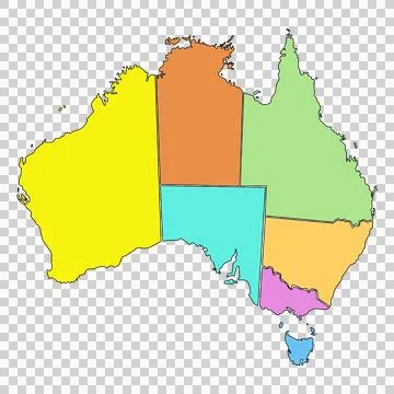 Colorful map of Australia with isolated state and territory borders on a tr.. Illustrazione stock