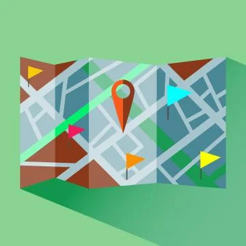 Colorful map with map pointers digital vector icon. イラスト素材
