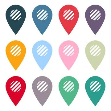 Colorful map pin icon set isolated on transparent background Illustration