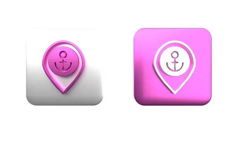 Colorful Map pointer with anchor icon isolated on white background. Square .. Foto stock