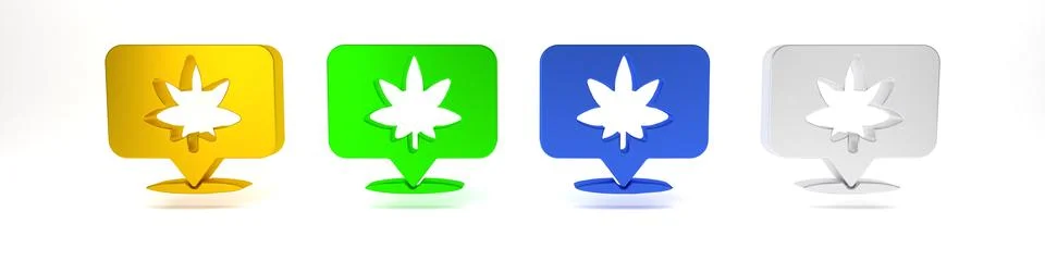 Colorful Map pointer and marijuana or cannabis leaf icon isolated on white .. Stock Photos