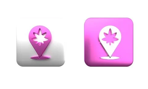 Colorful Map pointer and marijuana or cannabis leaf icon isolated on white .. Stock Photos