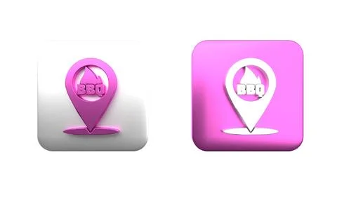 Colorful Map pointer with barbecue icon isolated on white background. Fire .. Stock Illustration