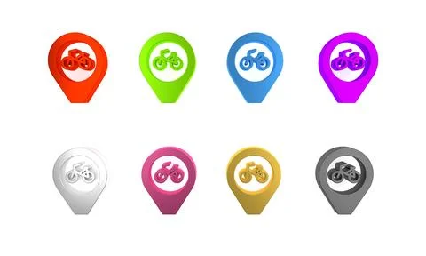Colorful Map pointer with bicycle icon isolated on white background. Minima.. Stock Illustration