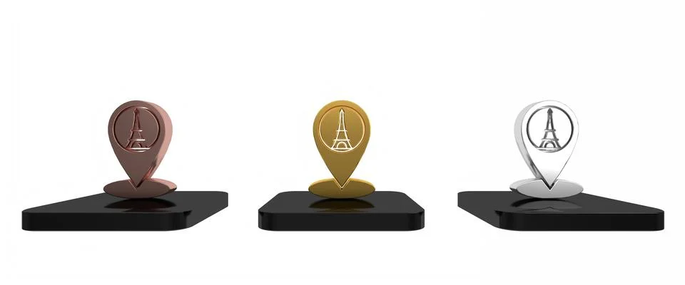 Colorful Map pointer with Eiffel tower icon isolated on white background. F.. 스톡 일러스트